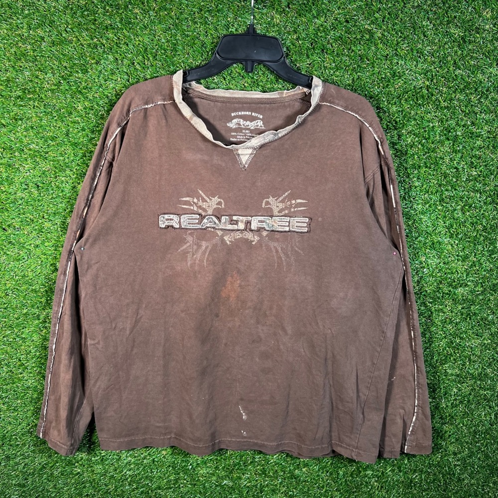 Buckhorn River Realtree Long Sleeve T-Shirt Mens XL Brown Graphic Camo‎ Trim